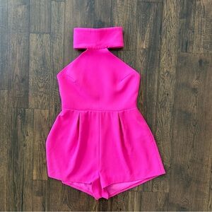 Revolve Hot Pink High Neck Collar Backless Romper Playsuit - Size M